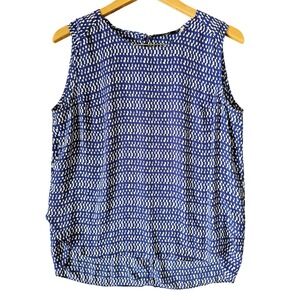 ZOA‎ New York Blue White Geometric Print Sleeveless Blouse Size L
